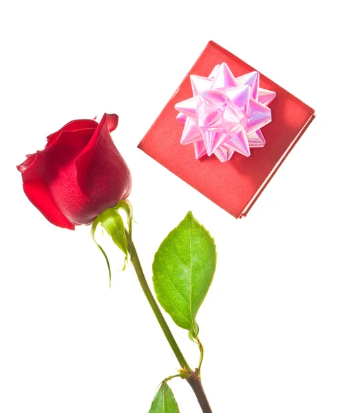 Rode rose en mooie geschenkdoos — Stockfoto