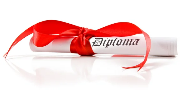Diploma met rood lint — Stockfoto