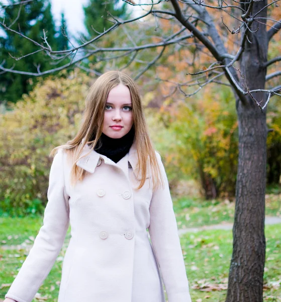 Krásná mladá žena v podzimním lese — Stock fotografie