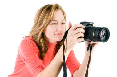 Genç sarışın kız ile photocamera