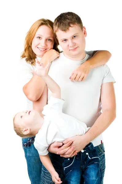 De jonge familie portret op wit — Stockfoto
