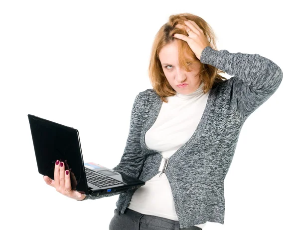 Una stanca donna d'affari che utilizza il computer portatile — Foto Stock