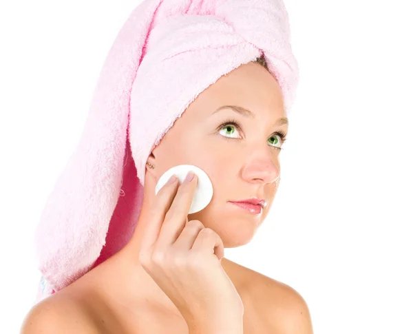 Sweet skincare. Attractive girl applying face pack. — Stock Photo, Image