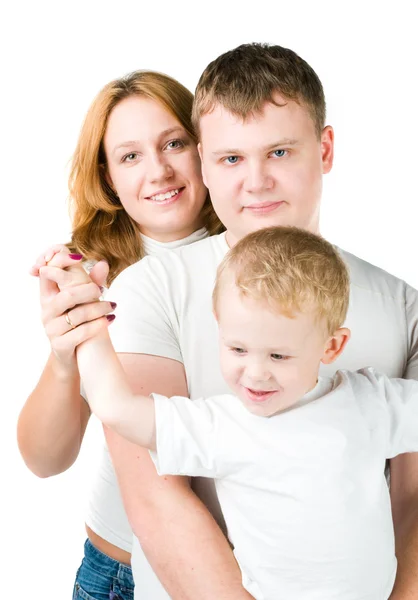 Ritratto giovane famiglia su bianco — Foto Stock
