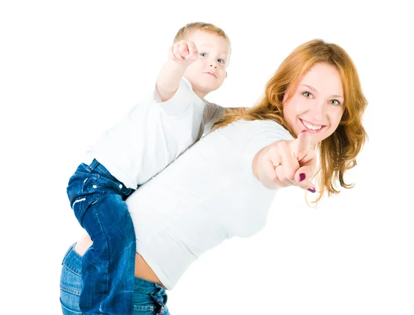 Mother and son point out — Stock Photo, Image