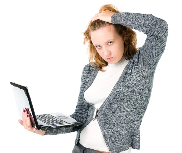 Una stanca donna d'affari che utilizza il computer portatile — Foto Stock