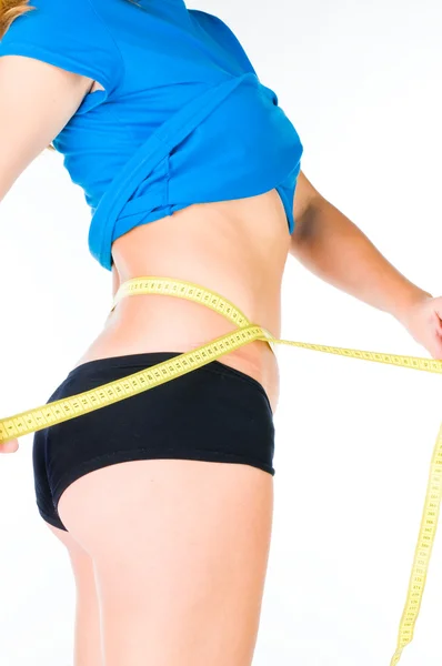 Žena dieta koncept s měřicí páska — Stock fotografie