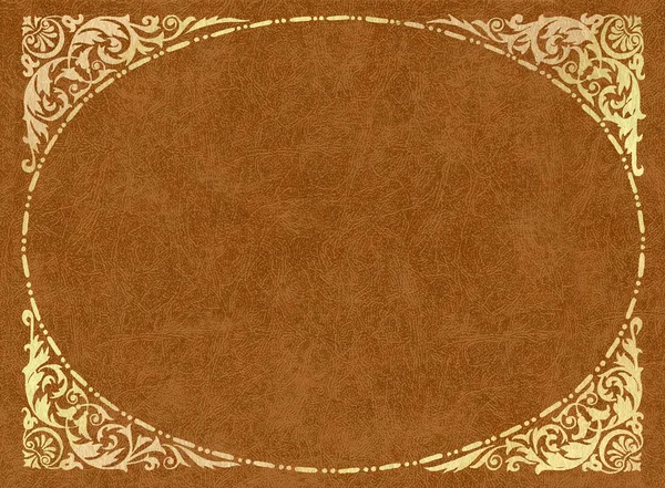 Gold frame on light-brown leather — Stock Photo, Image