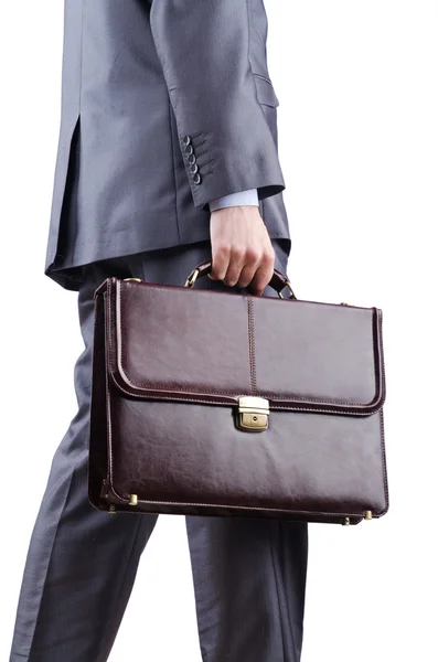 Empresario con maletín en blanco —  Fotos de Stock