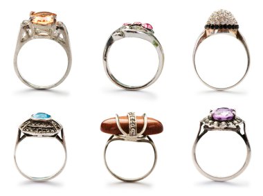 Set of jewellery rings on white clipart