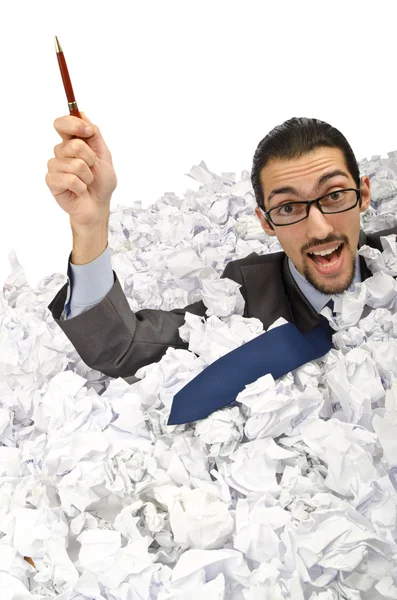 Muž se spoustou papírového odpadu — Stock fotografie