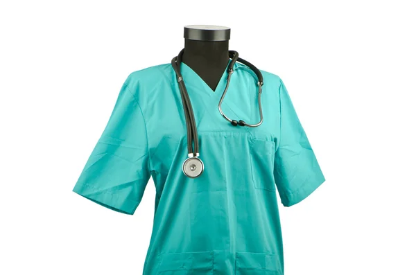 Medische jas en stethoscoop geïsoleerd op wit — Stockfoto