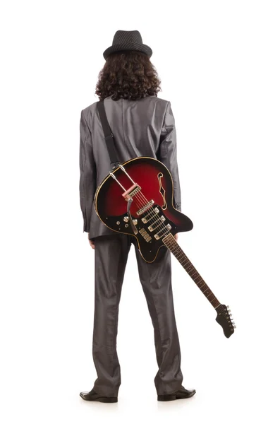 Jovem guitarrista isolado em branco — Fotografia de Stock