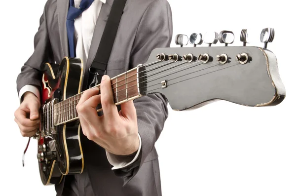 Young guitar player isolated on white — Stock Photo, Image