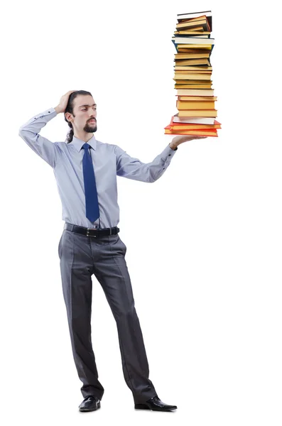 Businessman with books on white — Stock Photo, Image