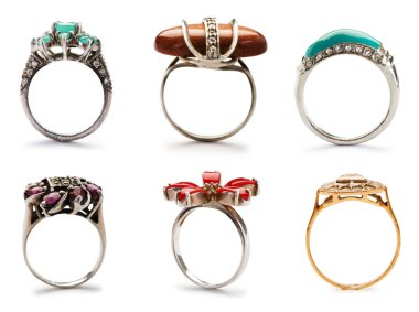 Set of jewellery rings on white clipart