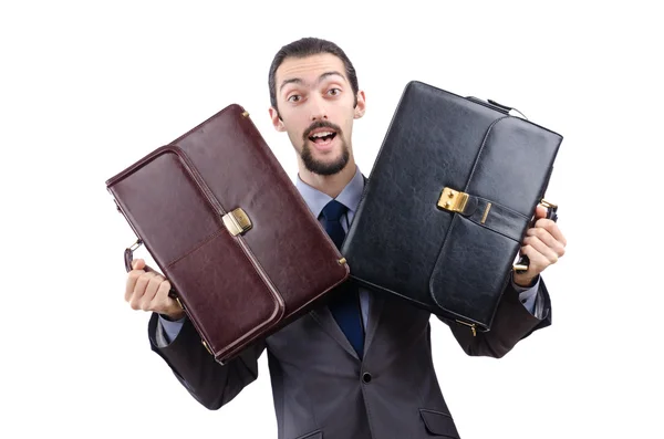 ホワイト上のブリーフケースを持ったビジネスマン — ストック写真