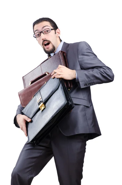 Geschäftsmann mit Aktentasche auf Weiß — Stockfoto
