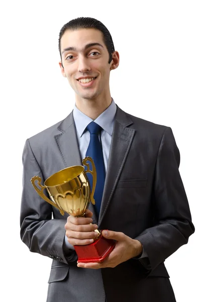 Mann wird mit goldenem Pokal ausgezeichnet — Stockfoto