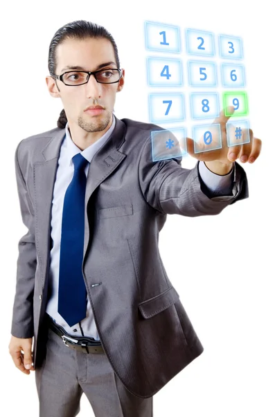 Homme d'affaires appuyant sur les boutons virtuels — Photo