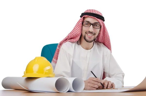 Fiatal arab építész elszigetelt fehér — Stock Fotó