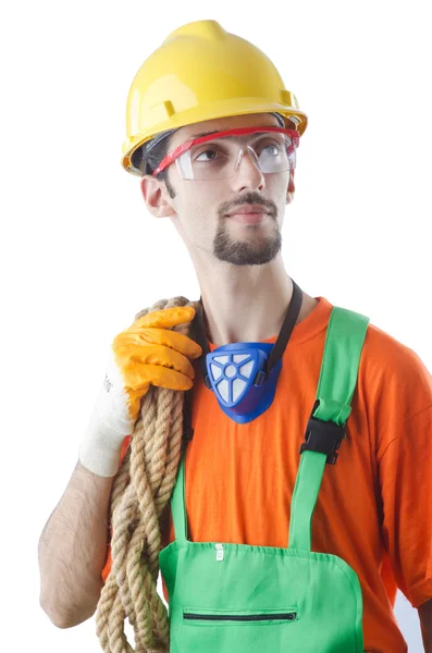 Beyaz izole inşaat işçisi — Stok fotoğraf