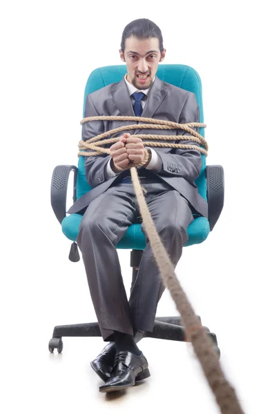Businessman tied with rope — Stock Photo, Image