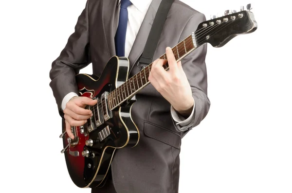 Junger Gitarrist isoliert auf Weiß — Stockfoto