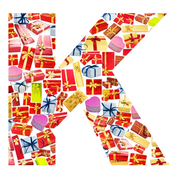 Litera k - alfabet składa się z giftboxes — Zdjęcie stockowe
