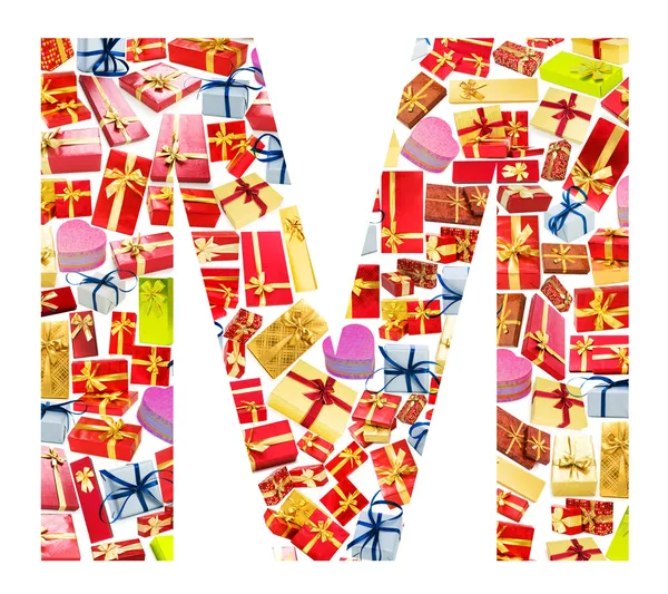 M Letter - Alphabet made of giftboxes — Stock Photo, Image