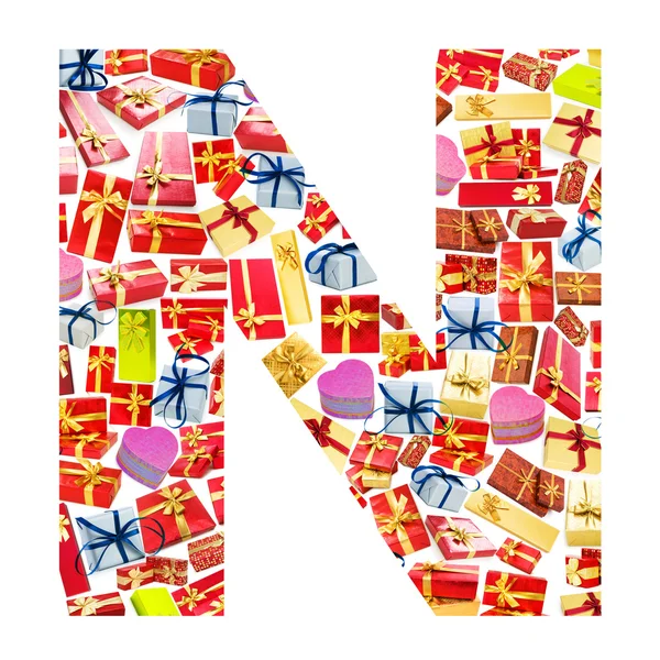 N letter - Alphabet aus Geschenkschachteln — Stockfoto