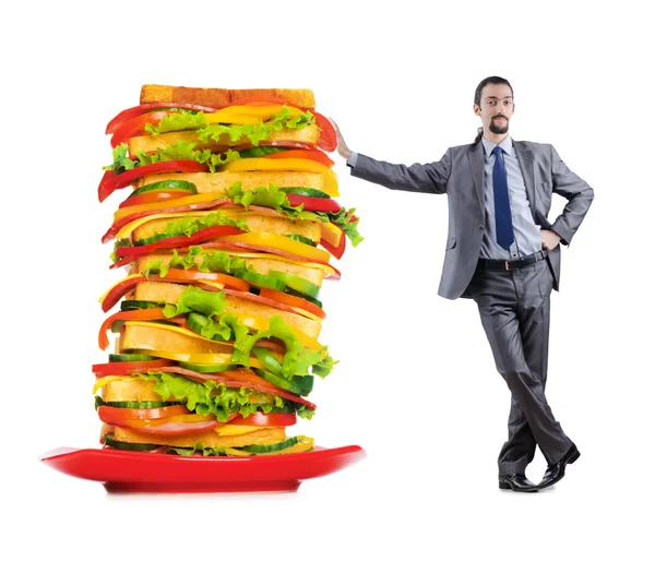 백인 남자와 거 대 한 샌드위치 — 스톡 사진