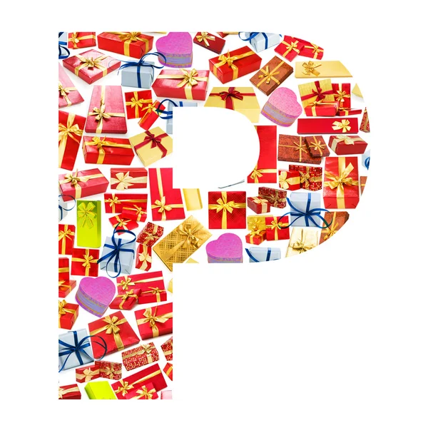 P 文字 - giftboxes のアルファベット — ストック写真