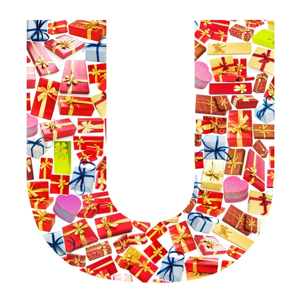 U Letter - Alphabet made of giftboxes — Stock Photo, Image