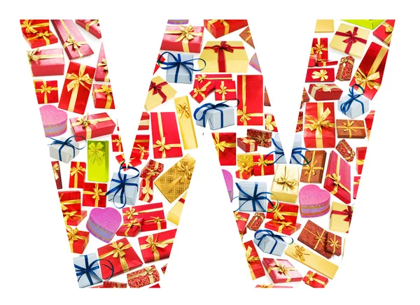 W Carta - alfabeto feito de caixas de presente — Fotografia de Stock