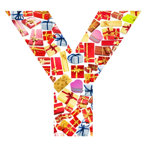 Y letter - Alphabet aus Geschenkschachteln — Stockfoto