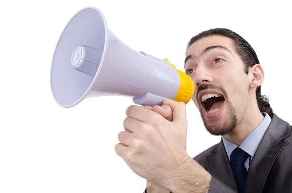 Man shouting and yelling with loudspeaker Stock Picture