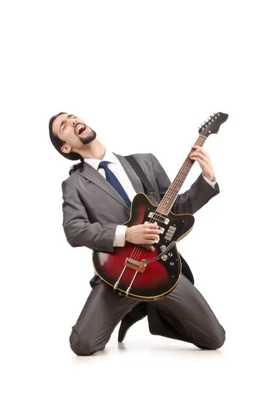 Guitarrista joven aislado en blanco Fotos De Stock Sin Royalties Gratis