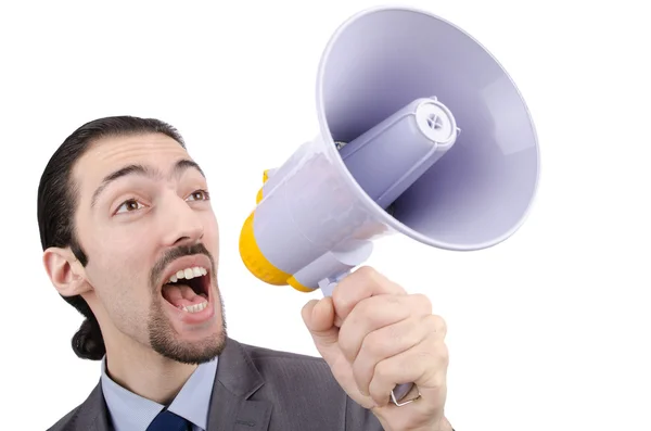 Mannen ropade och skrek med högtalare — Stockfoto