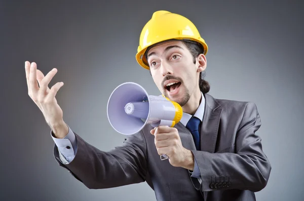 Man shouting and yelling with loudspeaker — Stock Photo, Image