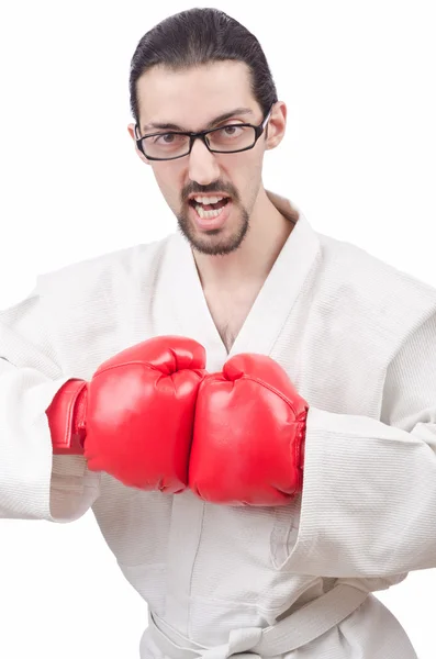 Karate fighter isolated on the white — Stock Photo, Image