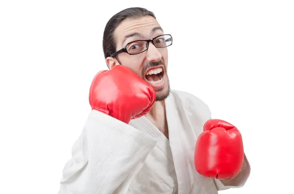 Karate fighter isolated on the white — Stock Photo, Image