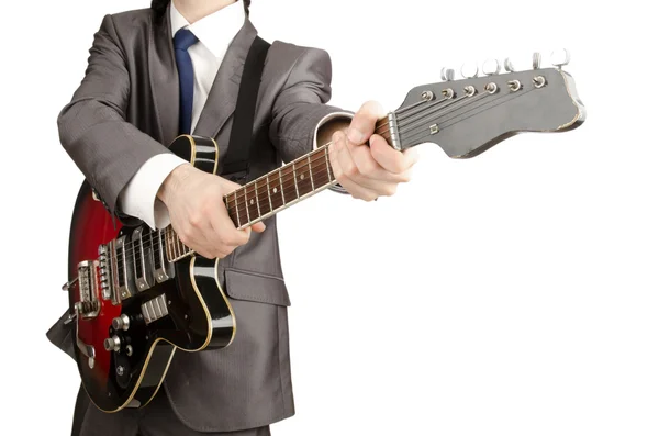 Guitarrista joven aislado en blanco — Foto de Stock