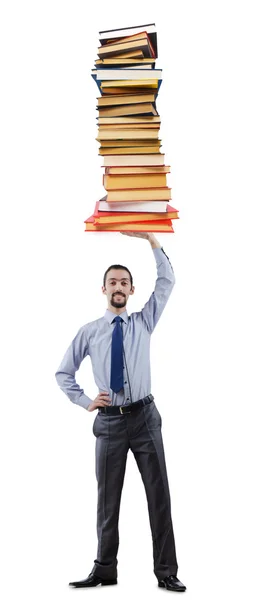 Businessman with books on white — Stock Photo, Image