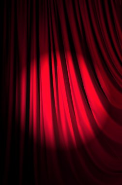 Brightly lit curtains in theatre concept clipart