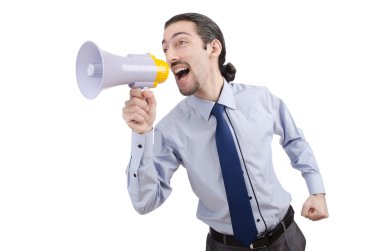 Man shouting and yelling with loudspeaker clipart