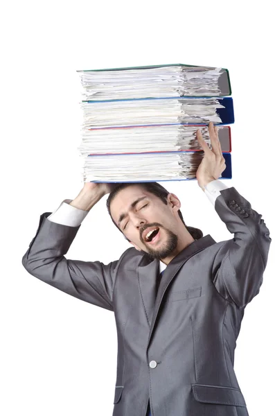 Biznesmen z stosem folderów — Zdjęcie stockowe