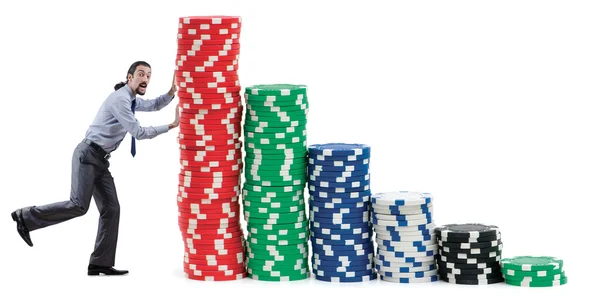 Empresario y casino fichas en blanco —  Fotos de Stock