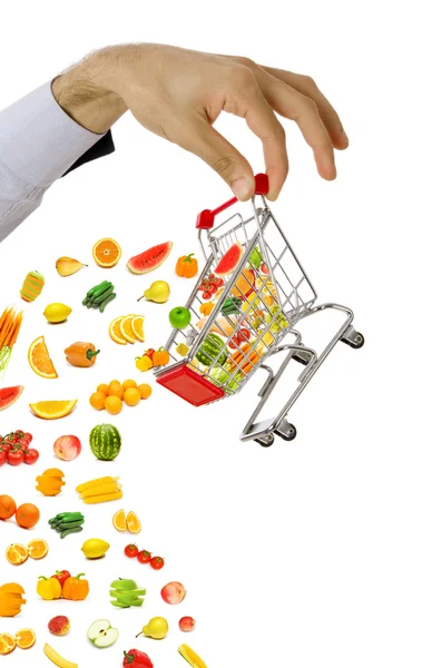 Potravinářské výrobky přednostního nákupní košík — Stock fotografie