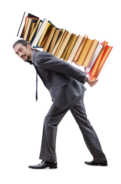 Businessman with books on white Stock Image